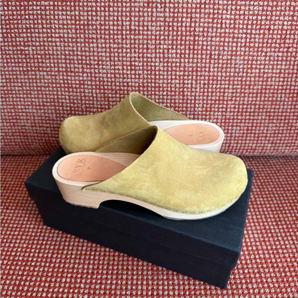 Rye Suede Clog Mules in Mustard Yellow - Picture 2 of 6